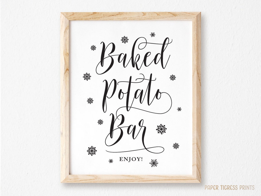 Baked Potato Bar Sign Printable, Snowflakes Winter Party Wedding Bridal ...