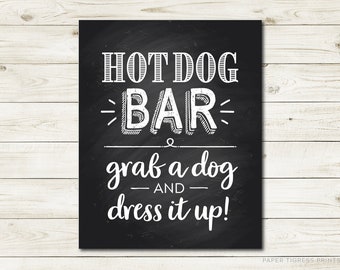 Printable Hot Dog Bar Sign, Hot Dog Table Sign, Hot Dog Station Chalkboard Party Decor, BBQ Table Sign, Printable Graduation Party signs