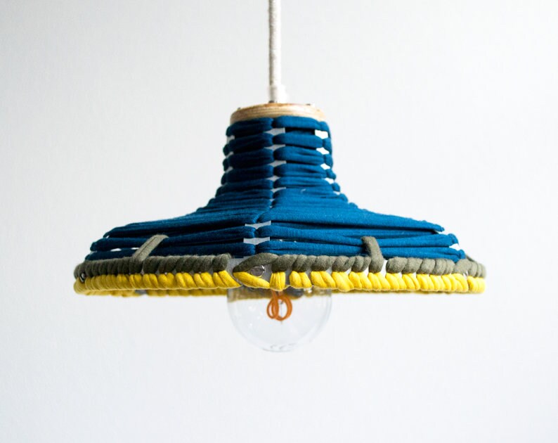 PENDANT LAMP 'BLUE-YELLOW' handmade lamp pendant lamp accessory living interior metal fabric image 1