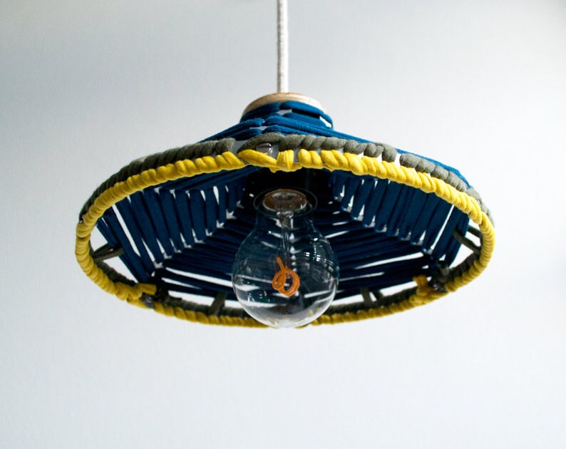 PENDANT LAMP 'BLUE-YELLOW' handmade lamp pendant lamp accessory living interior metal fabric image 5