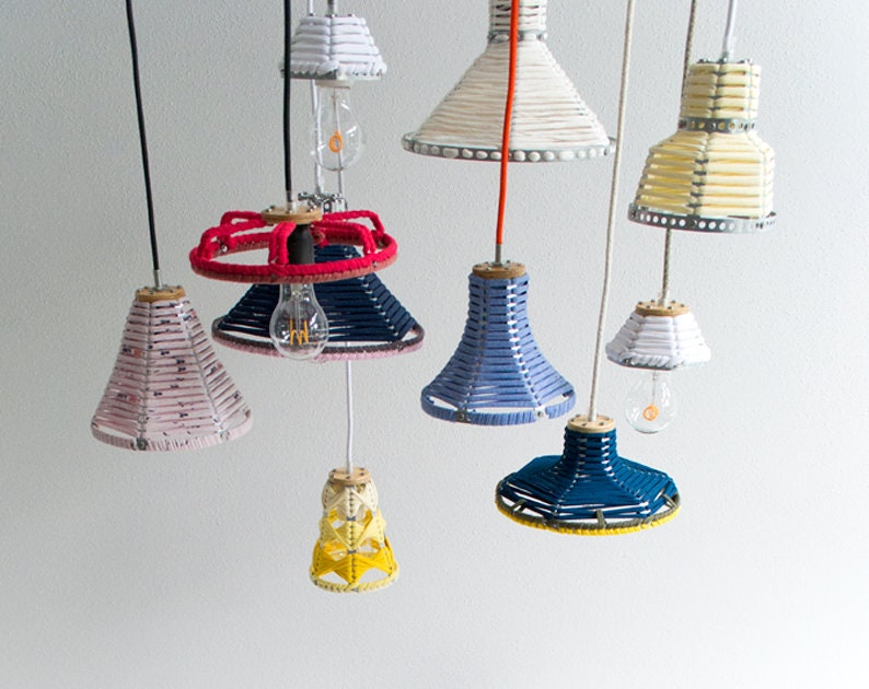 PENDANT LAMP 'BLUE-YELLOW' handmade lamp pendant lamp accessory living interior metal fabric image 2