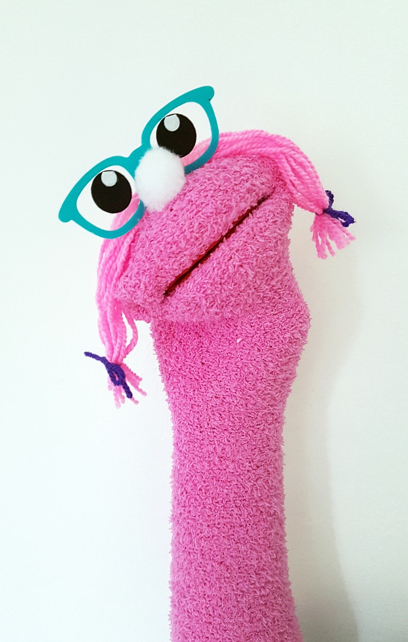 Girl Sock Puppet With Glasses Hand Puppet With Moving Mouth Etsy