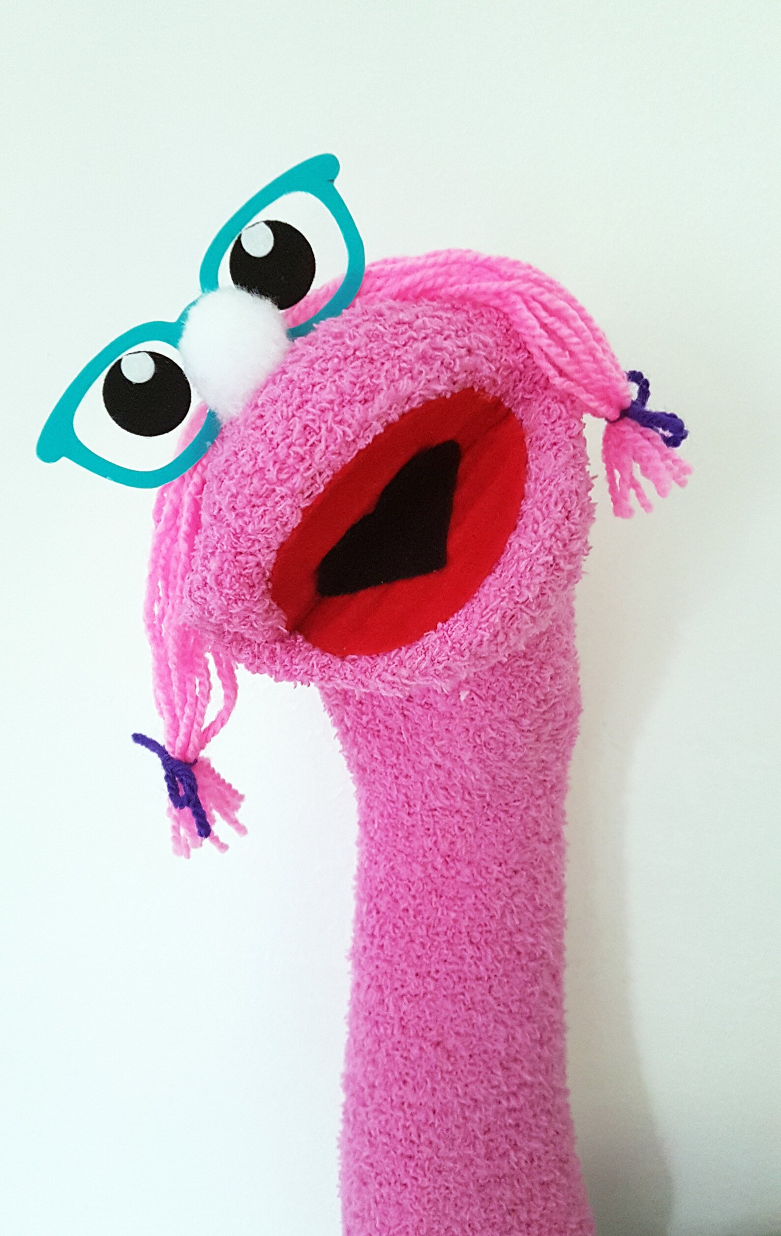 Girl Sock Puppet With Glasses Hand Puppet With Moving Mouth Etsy