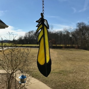 Golden Finch Feather, Stained Glass, Bohemian Art, Art Glass, Yellow Feather, Birds of Our Nation Series