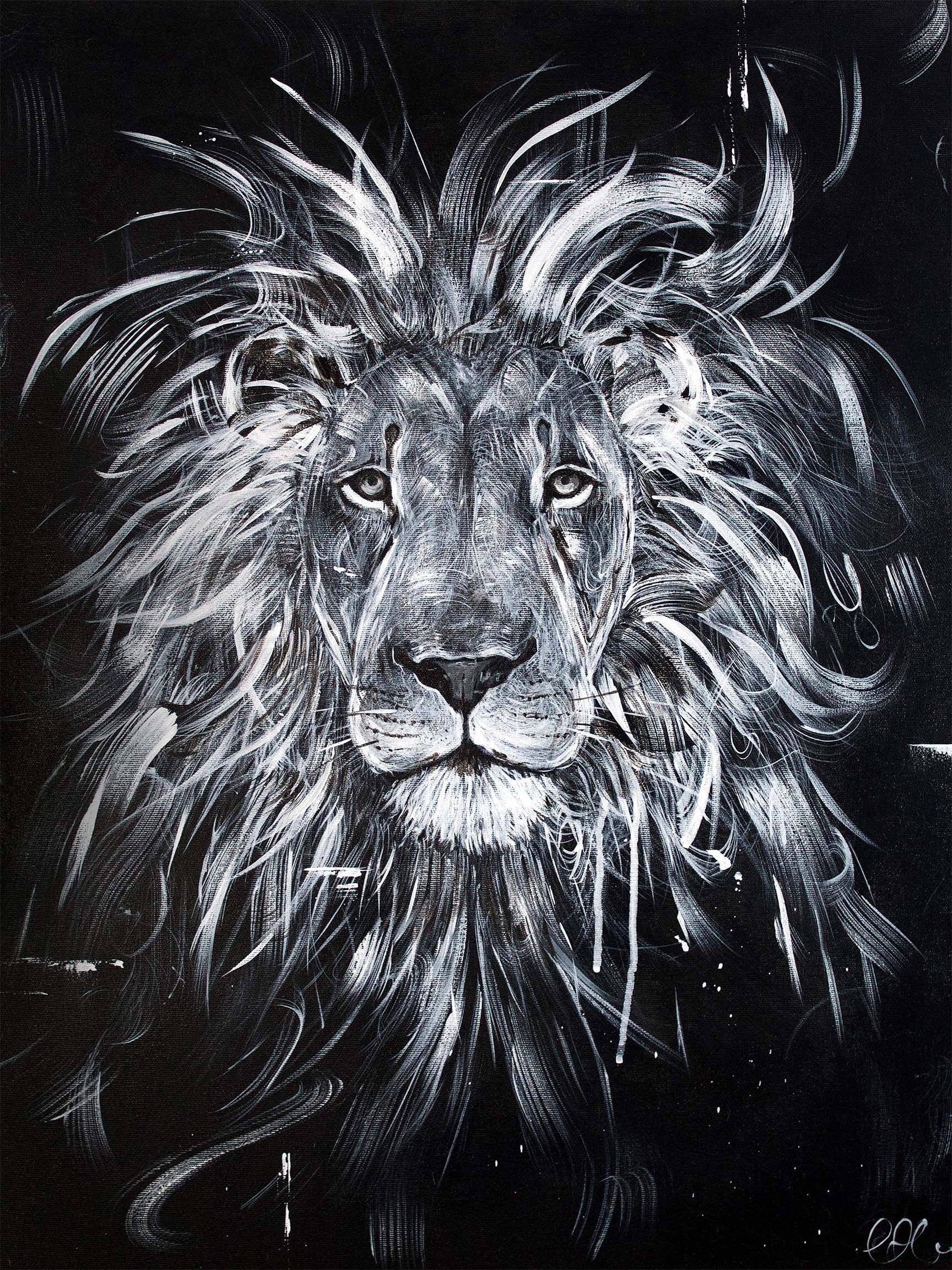 Lion Art Print Lion Painting Black and White Art Lion Gift Etsy