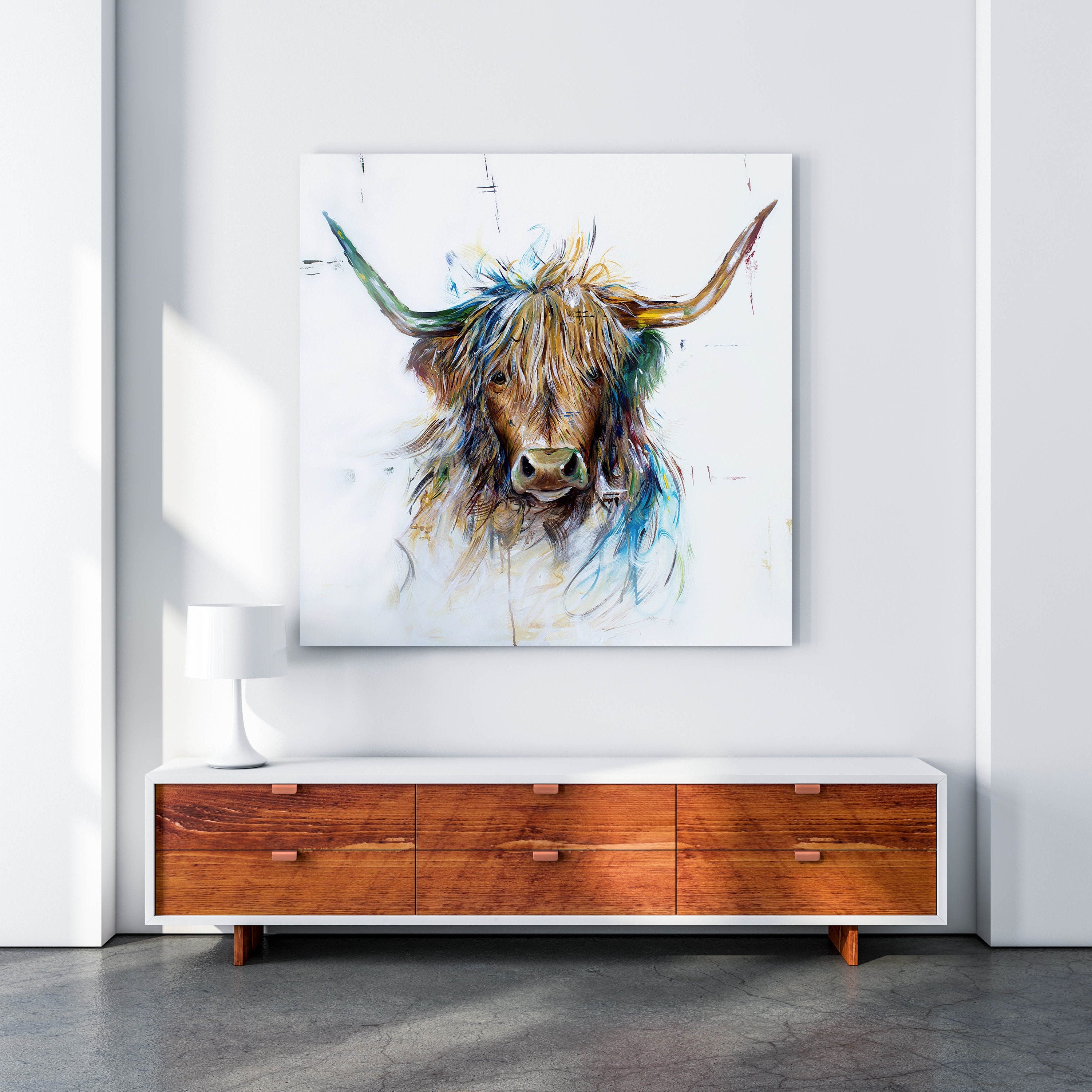 Highland Cow Canvas Wall Art - Highland Decor Animal Impression de Vache en Toile Épaisse Enveloppée