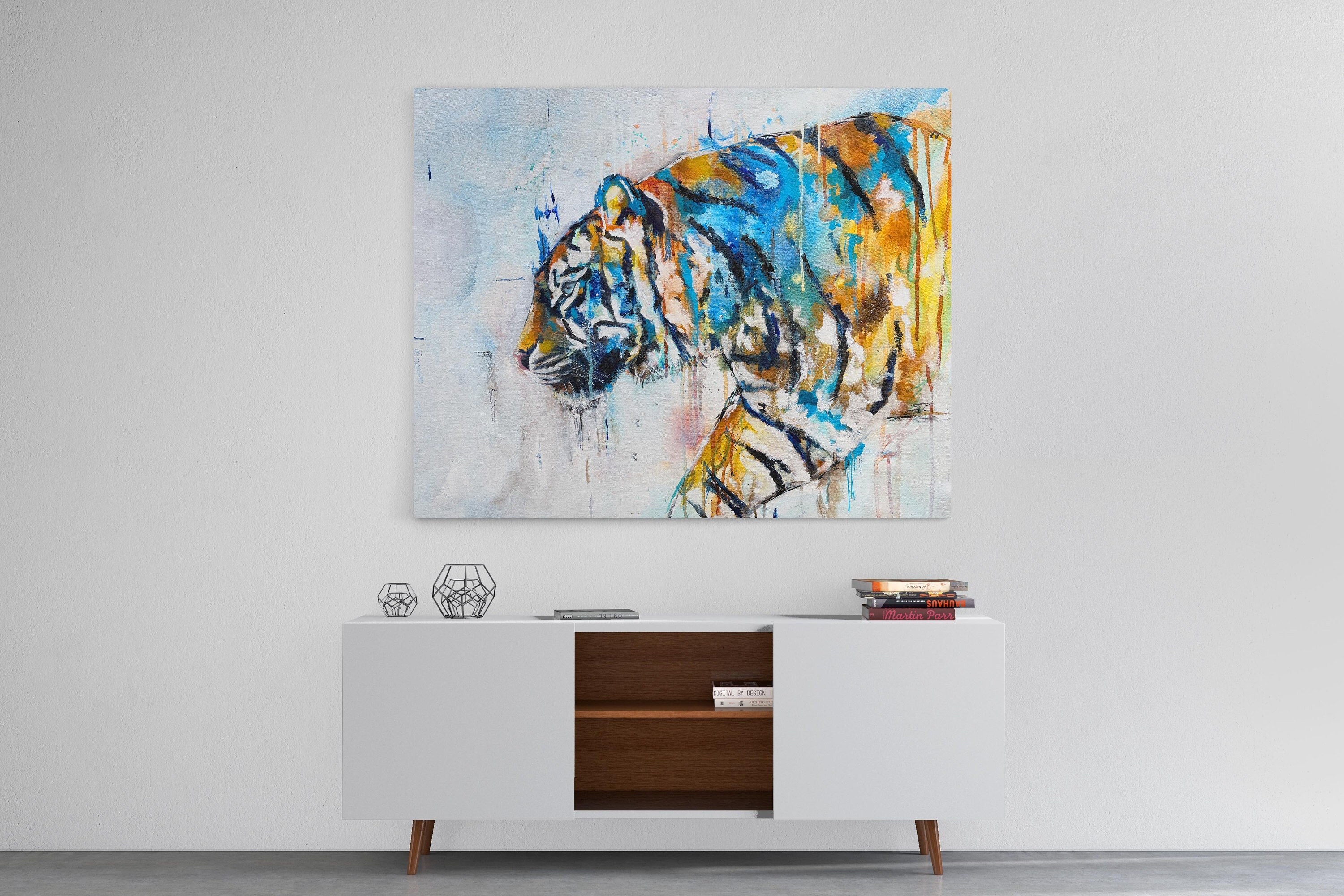 Décor Mural en Toile de Tigre, Art Du Peinture sur d'animaux Colorés