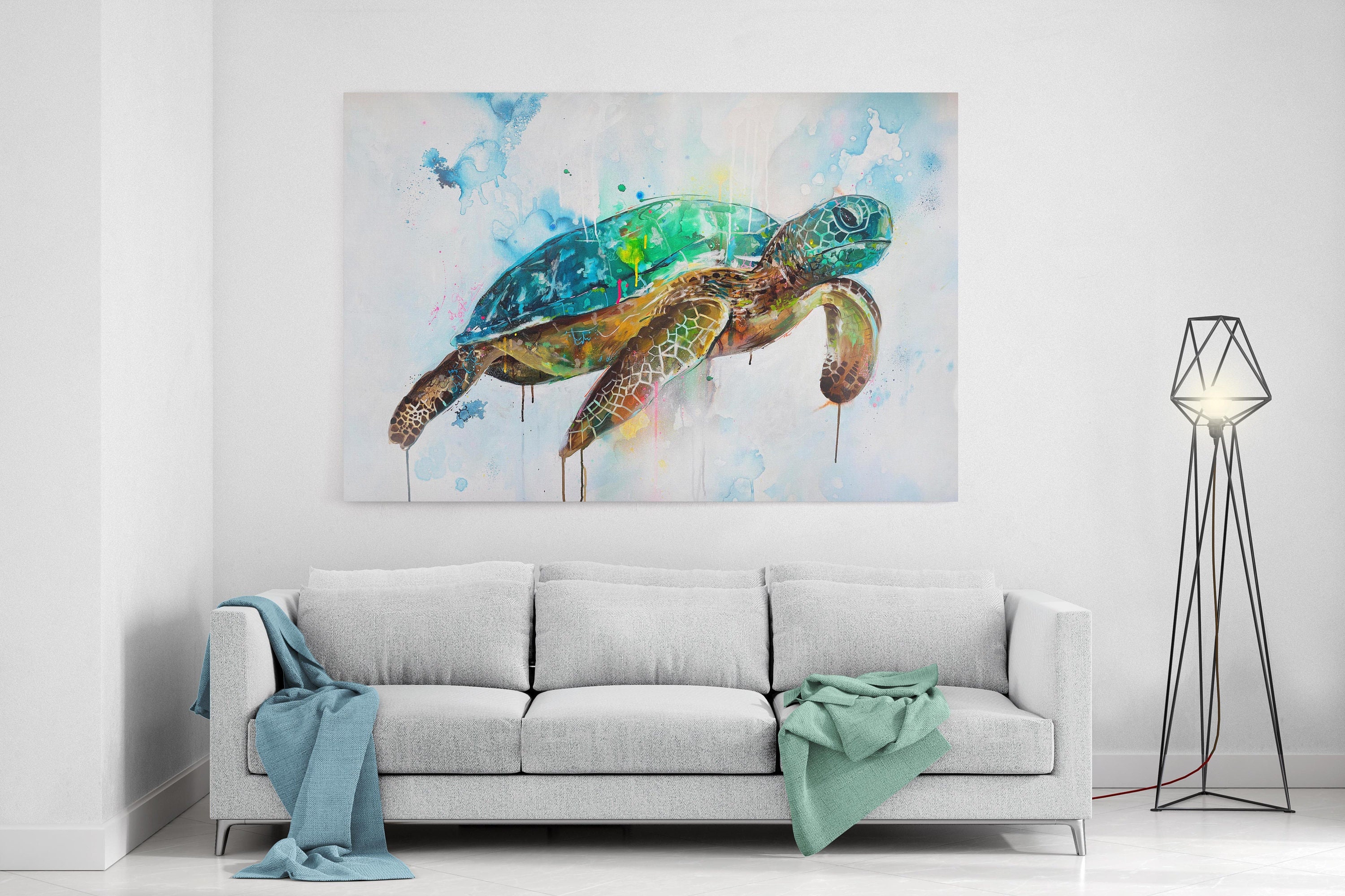 Décoration Murale en Toile de Tortue Mer, Art Animalier Océanique, Mer