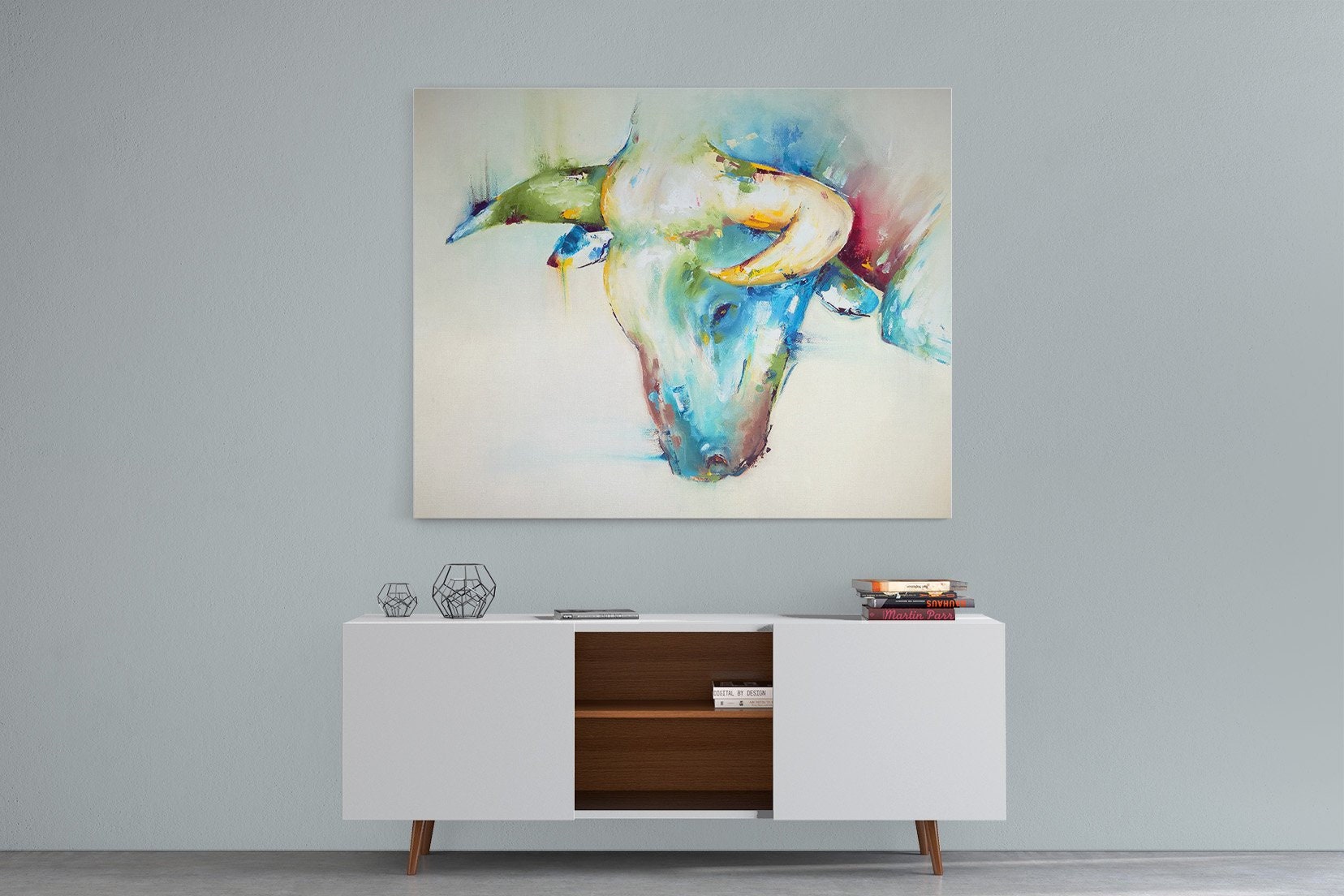 Charge Bull Canvas Art, Colorful Modern Art For The Home Or Office