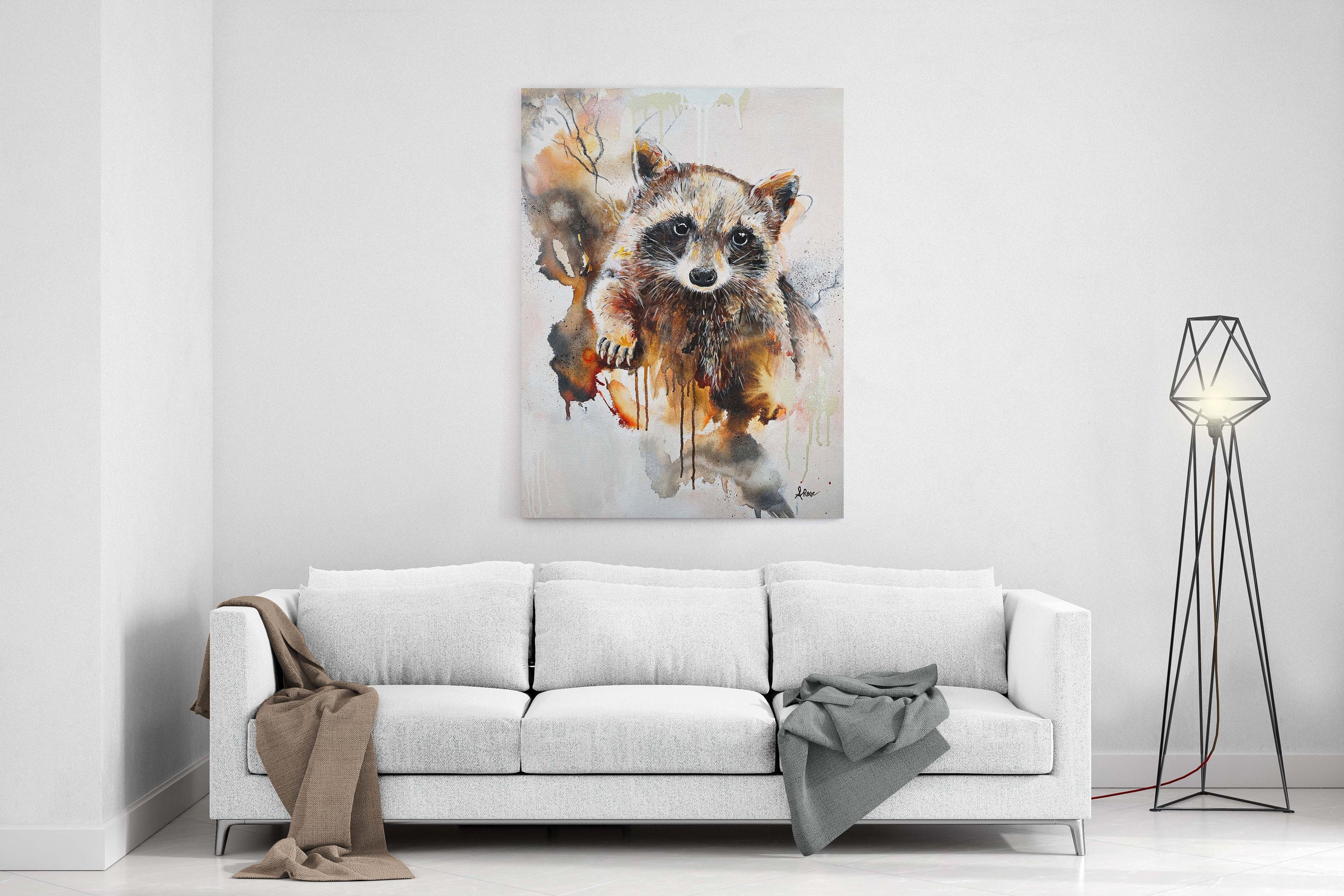 Racoon Canvas Wall Art, Wildlife Earth Tones Room Décor