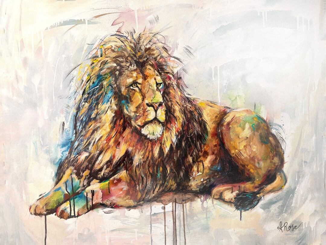 Original Lion Painting on Canvas, Large Scale Lion Oil Painting, Big