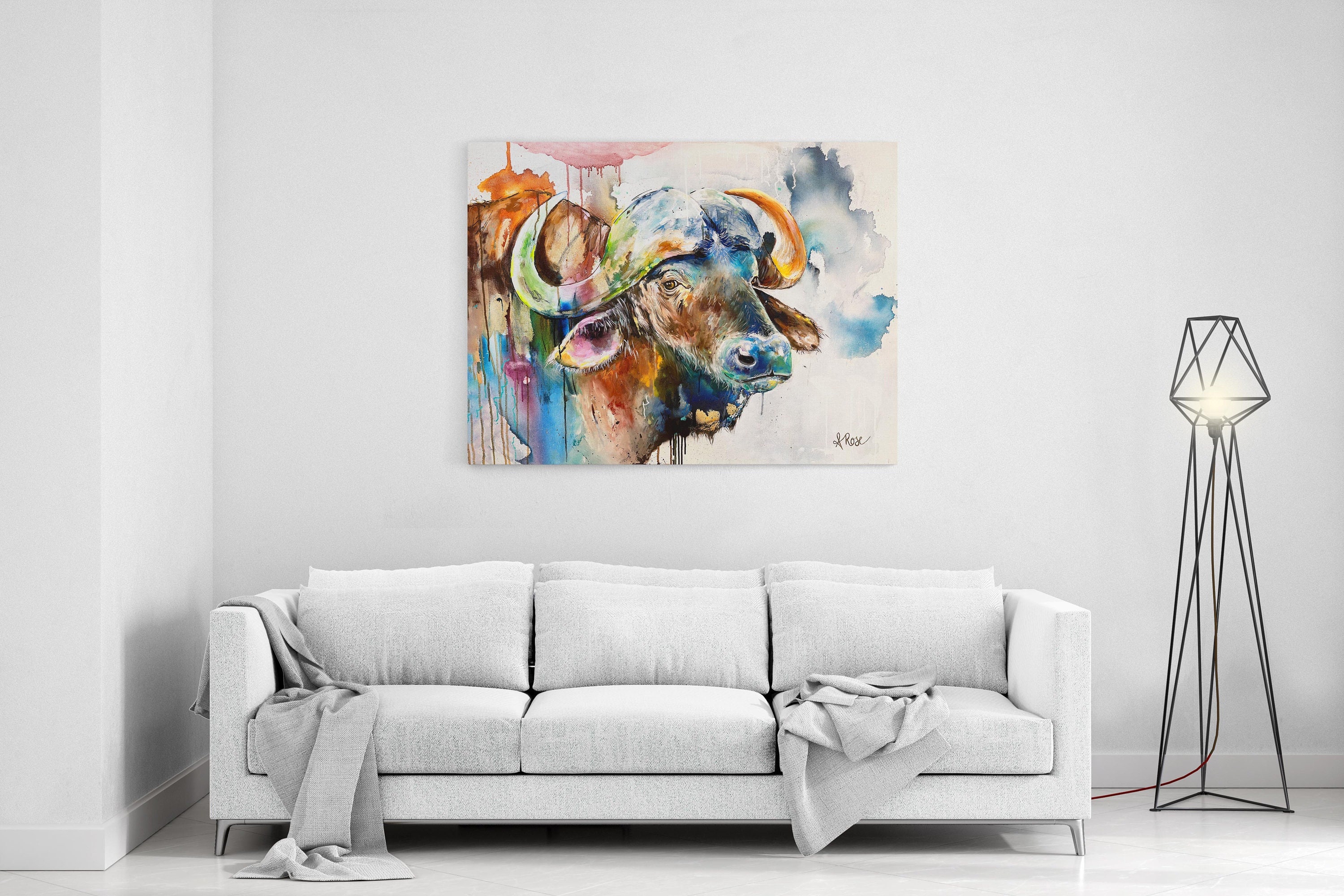 Buffalo Canvas Wall Art, Art Mural Animal Coloré