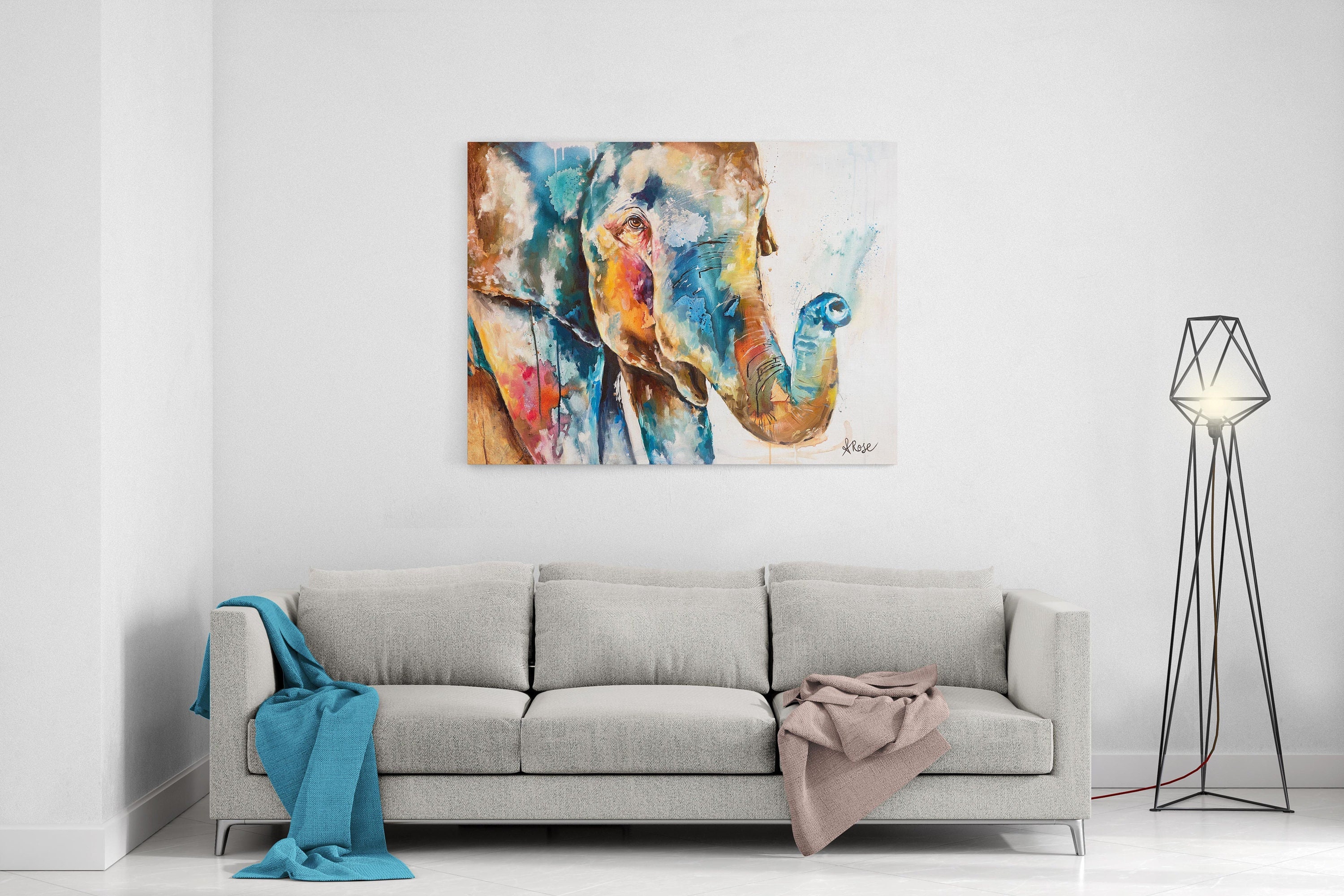 Art d'éléphant Coloré sur Toile, Décor Mural en Toile d'éléphant