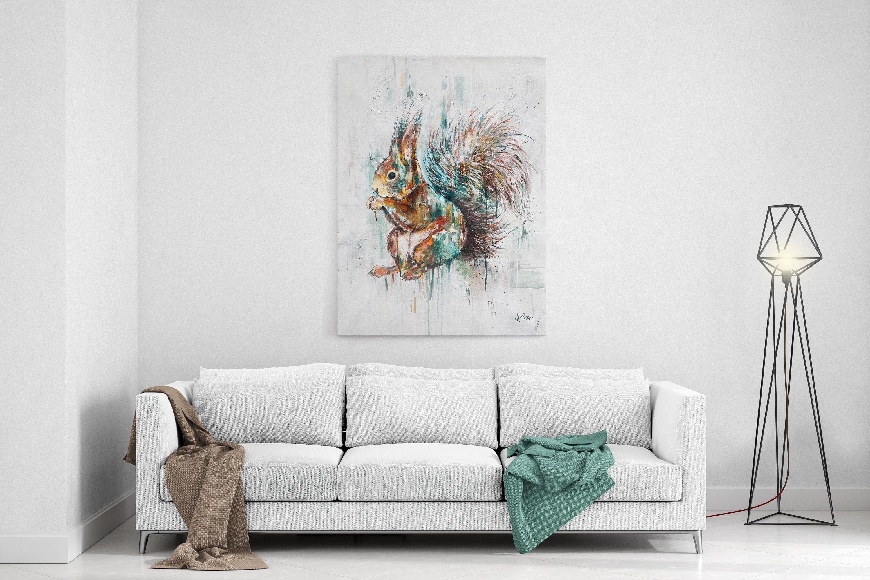 Art Mural sur Toile d'écureuil, Art de L'écureuil Toile, Décor Earth Tones