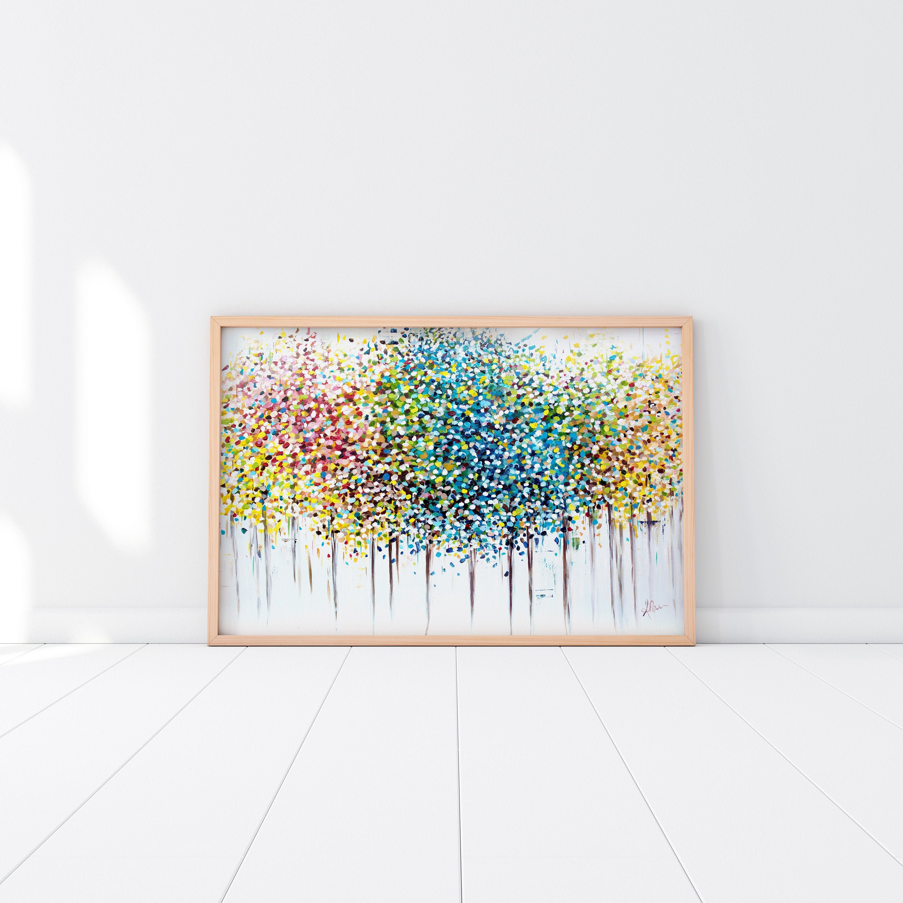 Forest Trees Art Print, Colorful Woodland Nature Wall Art, Tree Decor, Print