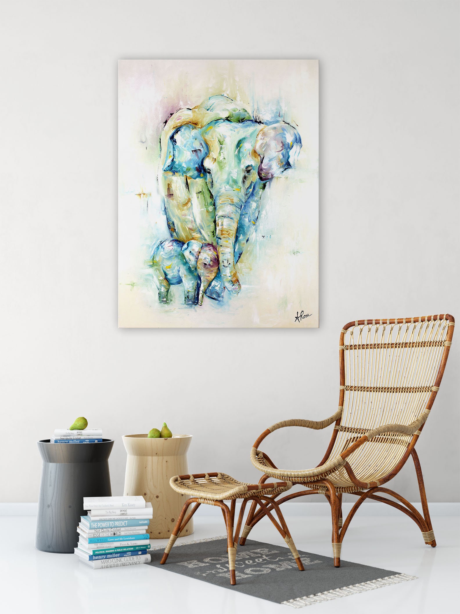 Elephant Wall Decor Elephant Art Print Colorful Modern Etsy