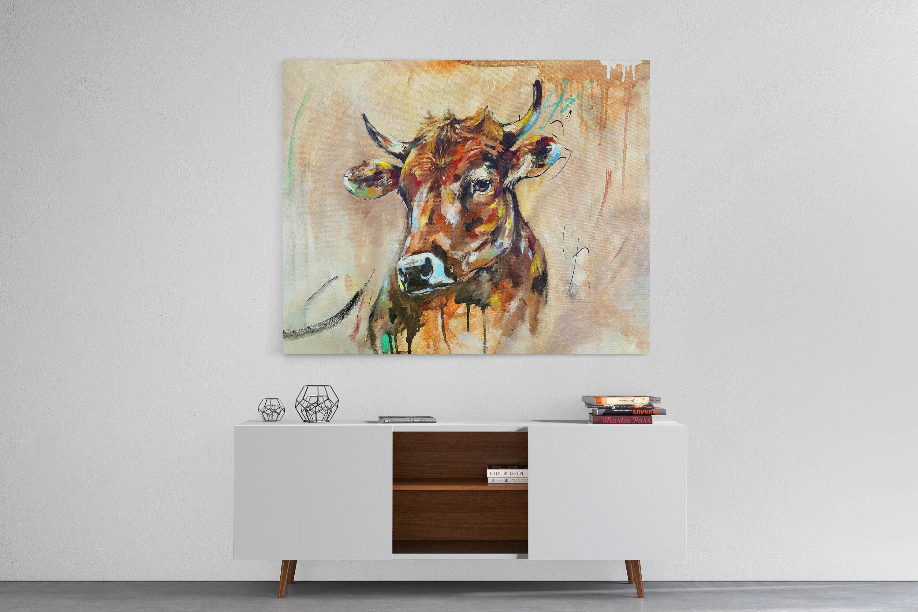 Cow Art On Canvas, Cow Farmhouse Décor, Painting, Chunky Canvas Wall Art
