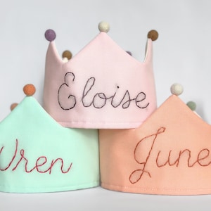 Personalized First Birthday Crown, Custom Name Party Hat, Hand Embroidered Headband, Baby Girl Birthday Gift, Baby Boy Birthday Gift