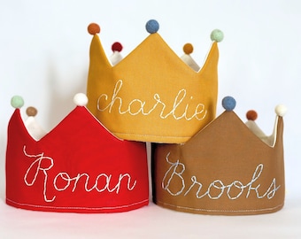 Custom Name First Birthday Crown, Personalized Party Hat, Adjustable Hand Embroidered Headband, First Birthday Gift