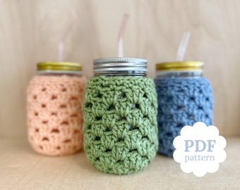 PDF Pattern for Crochet Jar Cozy  | Cottagecore Pint Jar Cozy with Granny Square Clusters