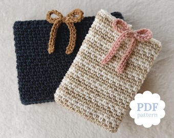 Crochet Book & E-Reader Sleeve Pattern PDF – Bow-Tied Book Pouch, Protective Kindle Cover Digital Download, Cozy Gift for Readers