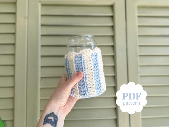 Crochet Cup Sleeve PDF Pattern | Cute Scalloped Cozy for Can Glass, Iced Coffee & Tea Cup Pattern