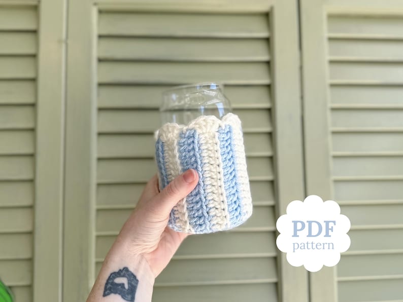 Crochet Cup Sleeve PDF Pattern | Cute Scalloped Cozy for Can Glass, Iced Coffee & Tea Cup Pattern image 1
