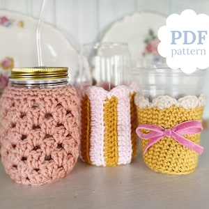 PDF Pattern Bundle for Crochet Cup Cozies | Pint Jar Cozy, Can Glass, & To-Go Cup Sleeve
