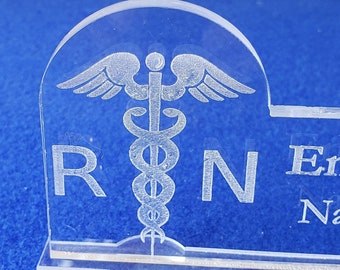 Personalized Custom RN- Registered Nurse  Acrylic Glass Name Plate Bar Desk FreeShip
