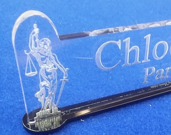 Personalized Lady Justice Law Office Acrylic Glass NAME PLATE BAR Desk FreeShip