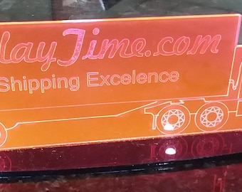 Personalized Edge Glow Acrylic Glass NAME PLATE BAR Tractor Trailer Semi Truck on Oval Base