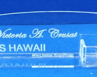 Personalized Acrylic Glass NAME PLATE BAR Desk with Business Card Holder Domed