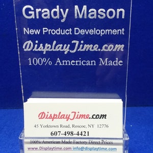 Personalized AcrylicGlass NAME PLATE BAR Desk with Business Card Holder Vertical