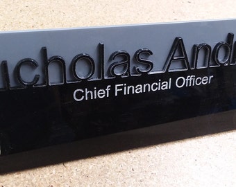 Personalized Acrylic Glass NAME PLATE BAR Desk Upscale Standoffs