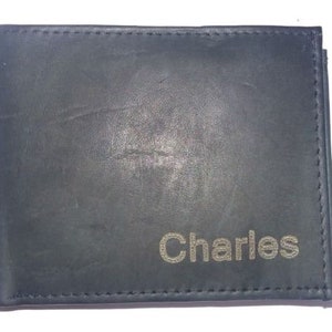 Personalizado, cuero genuino, grabado por láser, Bi-fold Cartera Negra Hombres