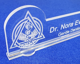 Personalized Doctor of  Dentistry- Dentist Acrylic Glass NAME PLATE BAR Desk FreeShip