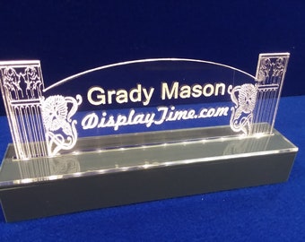 Personalized Acrylic Glass NAME PLATE Bar Desk with LED Lights FreeShip