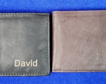 Personalized, Genuine Brown Leather, Engraved Laser, Bifold Wallet Men's Free Gift Box and Shipping