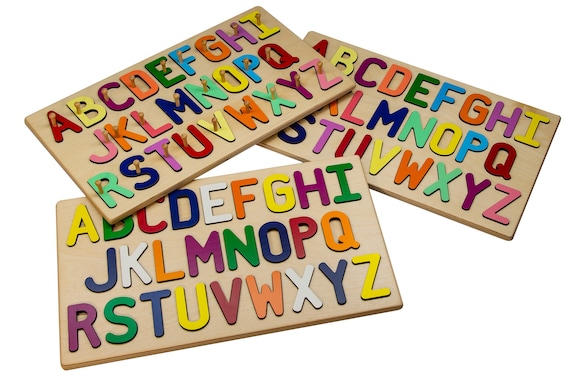 wooden alphabet puzzle board