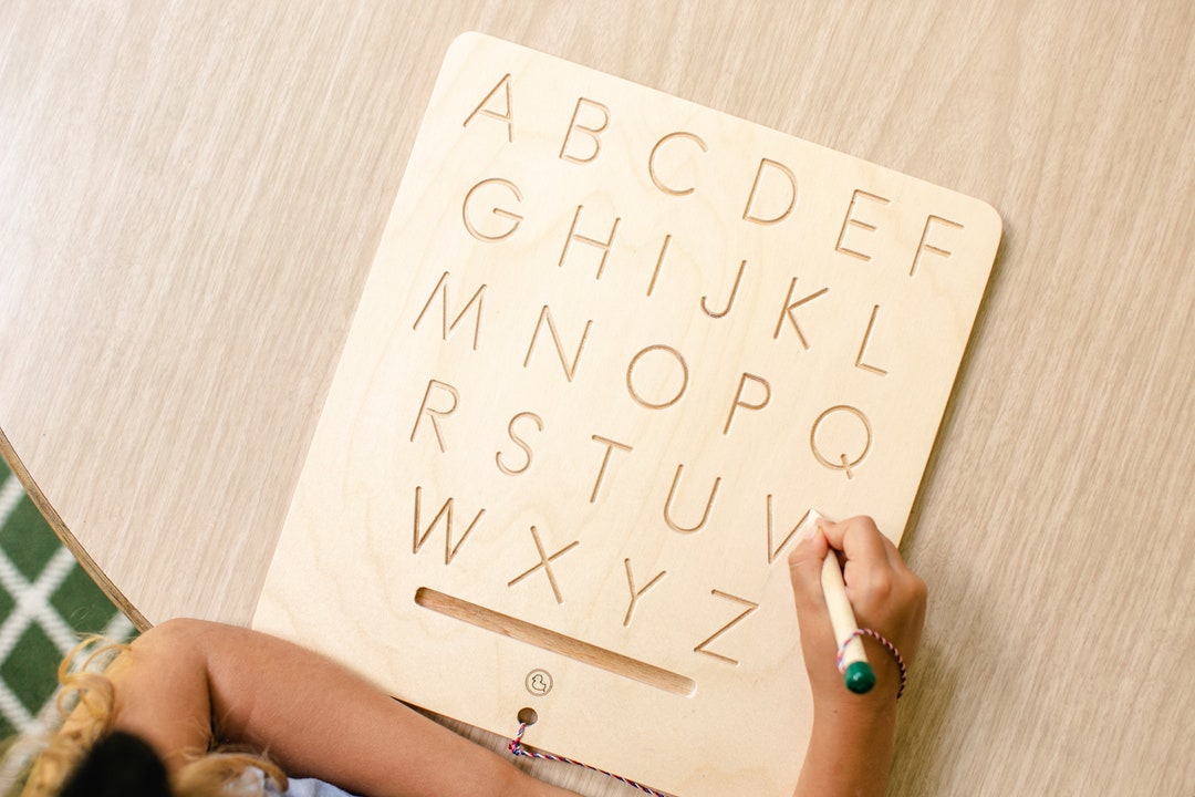 Double-Sided Wooden Alphabet Tracing Board, Uppercase & Lowercase, Preschool Motor Skills Toy