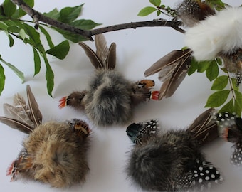 Naturlig kaninpäls och fjäder "BIRD CRAZY" kattleksak realistisk interaktiv fågelbete
