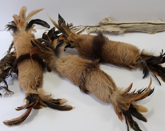 Billy Bruiser – Natural Goatskin Cat Kicker Toy with Feathers & Catnip (Handmade)