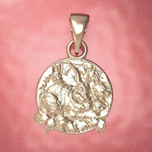 Solid 10K 14K Gold Bunny Rabbit Pendant Yellow, White, Rose Gold Charm Medallion