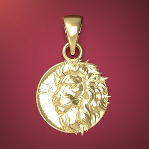 Solid 10K 14K Gold Lion Pendant Yellow, White, Rose Gold Lion head medallion charm