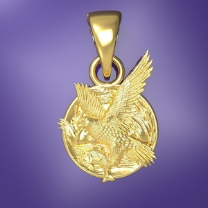 Solid Gold Eagle Pendant: 10K or 14K Oval Medallion Charm