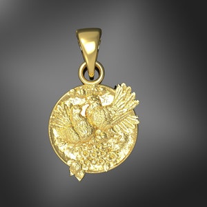 Solid 10K 14K Gold Dove Birds family Pendant Yellow, White, Rose Gold Dove Charm