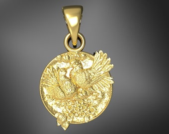 Solid 10K 14K Gold Dove Birds family Pendant Yellow, White, Rose Gold Dove Charm