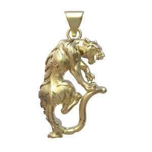 Mens Womens Solid 10K 14K Gold Tiger Pendant - strength, power and courage symbol