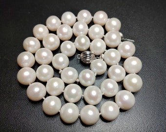 Authentic Certified 14k white gold pearl neckalce 10-11mm oval beads 48cm