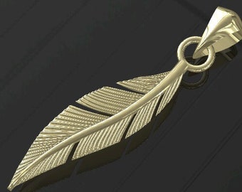Solid Gold Feather Pendant - 10K or 14K Yellow Gold